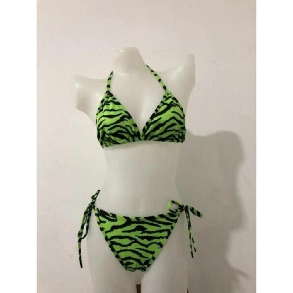 Chuns Fashion Two Piece Set String Bikini LIGHT Green Black Zebra Med To L NWOT
